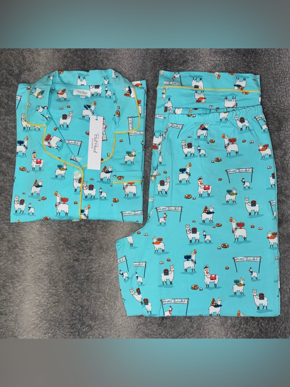 BEDHEAD PAJAMAS ORGANIC COTTON LONG SLEEVE CLASSIC PJ SET HAPPY LLAMAKKAH - Picture 2 of 6